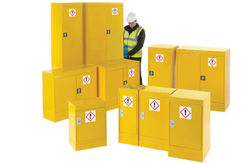 Yellow hazardous storage cupboards
