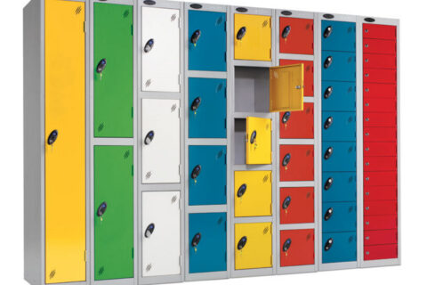 Multi-coloured different sized lockers